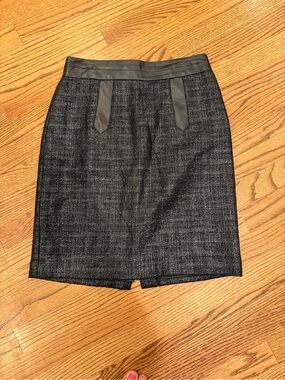 Milly metallic tweed pencil skirt with lambskin leather trim